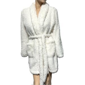 Natori Women’s Soft Plush Cozy Robe Fuzzy Fur Fleece Teddy White Size L / XL